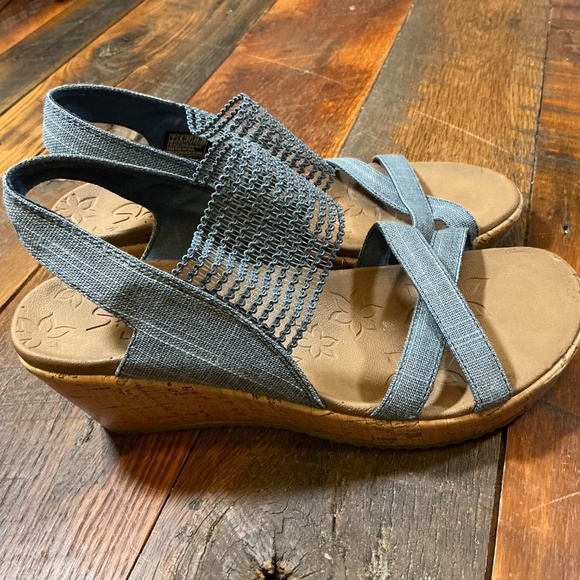 Skechers Women’s Beverlee High Tea Wedge Sandals with Denim Blue Straps Size 7.5 - Picture 6 of 9